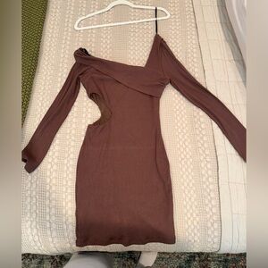 White Fox Brown Long Sleeve Cut Out Sweater Dress